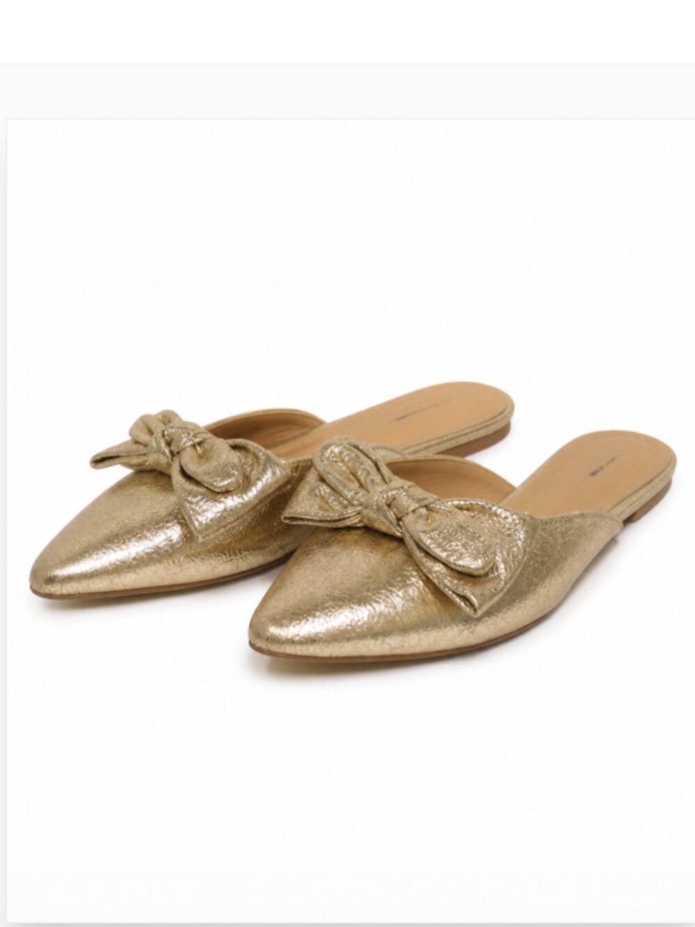 LOFT METALLIC GOLD MULES BOW FLATS 9.5